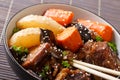 Korean cuisine: ribs stewed with mushrooms, pears and carrots cl Royalty Free Stock Photo