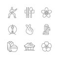 Korean culture linear icons set