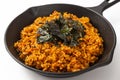 Korean Dakgalbi Fried Rice on white background