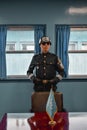 Korean elite solider guarding the Panmunjeom building at the South Korea North Korea Border in the Joint Security Area