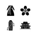 Korean ethnic symbols black glyph icons set on white space