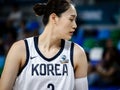 Korean female athlete, Leeseul Kang, during basketball match