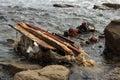 Korean fishing boats washed ashore at Russian Island, Vlaivostok