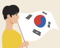 Korean with flag isolated as South Korea Independence Day concept, patriotic flat vector stock illustration with citizen