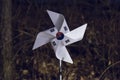 The Korean flag shaped like a pinwheel in the forest at dark night