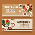 Korean food banner design with Bibimbap, egg, bowl watercolor illustration