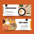 Korean food banner design with Posam, egg, rice, ramyeon watercolor illustration