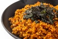 Korean Dakgalbi Fried Rice on white background