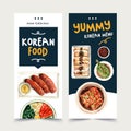 Korean food flyer design with ramyeon watercolor illustration