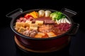 Korean food hot pot with vegetables and meat. Generate ai