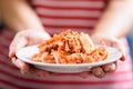 Korean food, kimchi cabbage on white dish Royalty Free Stock Photo