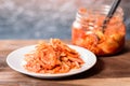 Korean food, kimchi cabbage on white dish Royalty Free Stock Photo