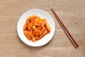 Korean food, Rice cake stick in a spicy gochujang sauce and fish cakes. Royalty Free Stock Photo