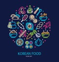 Korean Food Sign Round Design Template Thin Line Icon Banner. Vector Royalty Free Stock Photo