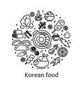 Korean Food Sign Round Design Template Thin Line Icon Banner. Vector Royalty Free Stock Photo