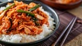 korean food, stir fried kimchi with pork and rice kimchee, Homemade Korean food. AI Generative Royalty Free Stock Photo