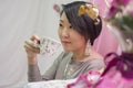 Korean the girl is drinking tea Royalty Free Stock Photo