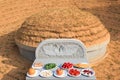 Korean gravesite with foods and fruits Royalty Free Stock Photo