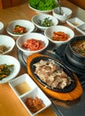Korean grilled sliced meat with side dishes