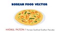 Korean Haemul Pajeon - Korean Seafood Scallion Pancake flat vector design illustration clipart cartoon. Asian food. Korean cuisine