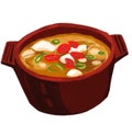 Korean hot Doenjang Jjigae miso soup hand paitning illustration Royalty Free Stock Photo