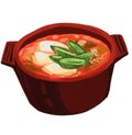 Korean hot Sundubu jjigae soup hand paitning illustration