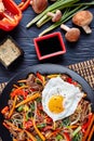 Korean japchae or chapchae, vertical, top view