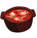 Korean Kimchi jjigae hot soup hand paitning illustration Royalty Free Stock Photo