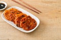 Korean Kimchi pancake or Kimchijeon - Fried Mixed Egg, Kimchi, and Flour Royalty Free Stock Photo