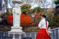 Korean lady in Hanbok dress in Bongeunsa temple Royalty Free Stock Photo