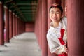 Korean lady in hanbok dress costume Royalty Free Stock Photo