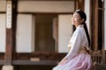 Korean lady in Hanbok dress Royalty Free Stock Photo