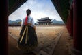 Korean lady in Hanbok or Korea dress Royalty Free Stock Photo