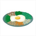Korean national dish is bibimbap. Mushrooms, carrots, cucumbers, eggs, sprouts, onions.