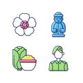 Korean nationals symbols RGB color icons set Royalty Free Stock Photo