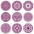 Korean ornament, asian traditional vector symbols, bathroom pattern