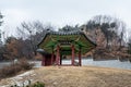 A Korean pavilion at the Paldal Gongwon Park, next to the Hwaseong Haenggung Palace in Suwon, the largest one of where the king