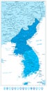 Korean Peninsula Map in colors of blue and blue map pointers
