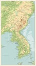 Korean Peninsula Physical Map. Retro color