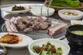 Korean Pork barbeque with kimchi apetizer side dish