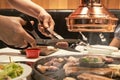 Korean pork BBQ style in Korean restaurant Royalty Free Stock Photo