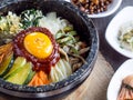 Korean rice mis with vegetables and egg with korean sauce