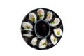 Korean rice roll Kimbap or gimbap made from steamed white rice. Isolated on white background. Royalty Free Stock Photo