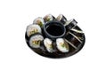 Korean rice roll Kimbap or gimbap made from steamed white rice. Isolated on white background. Top view. Royalty Free Stock Photo
