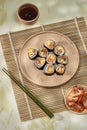 Korean roll Gimbapkimbob made from steamed white rice bap and various other ingredients
