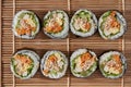 Korean roll Gimbapkimbob made from steamed white rice bap and various other ingredients