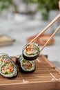 Korean roll Gimbapkimbob made from steamed white rice bap and various other ingredients