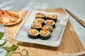 Korean roll Gimbapkimbob made from steamed white rice bap and various other ingredients