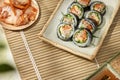 Korean roll Gimbapkimbob made from steamed white rice bap and various other ingredients