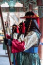 Korean royal guards in historical Joseon costumes at the Bosingak Bell Pavilion in Seoul South Korea